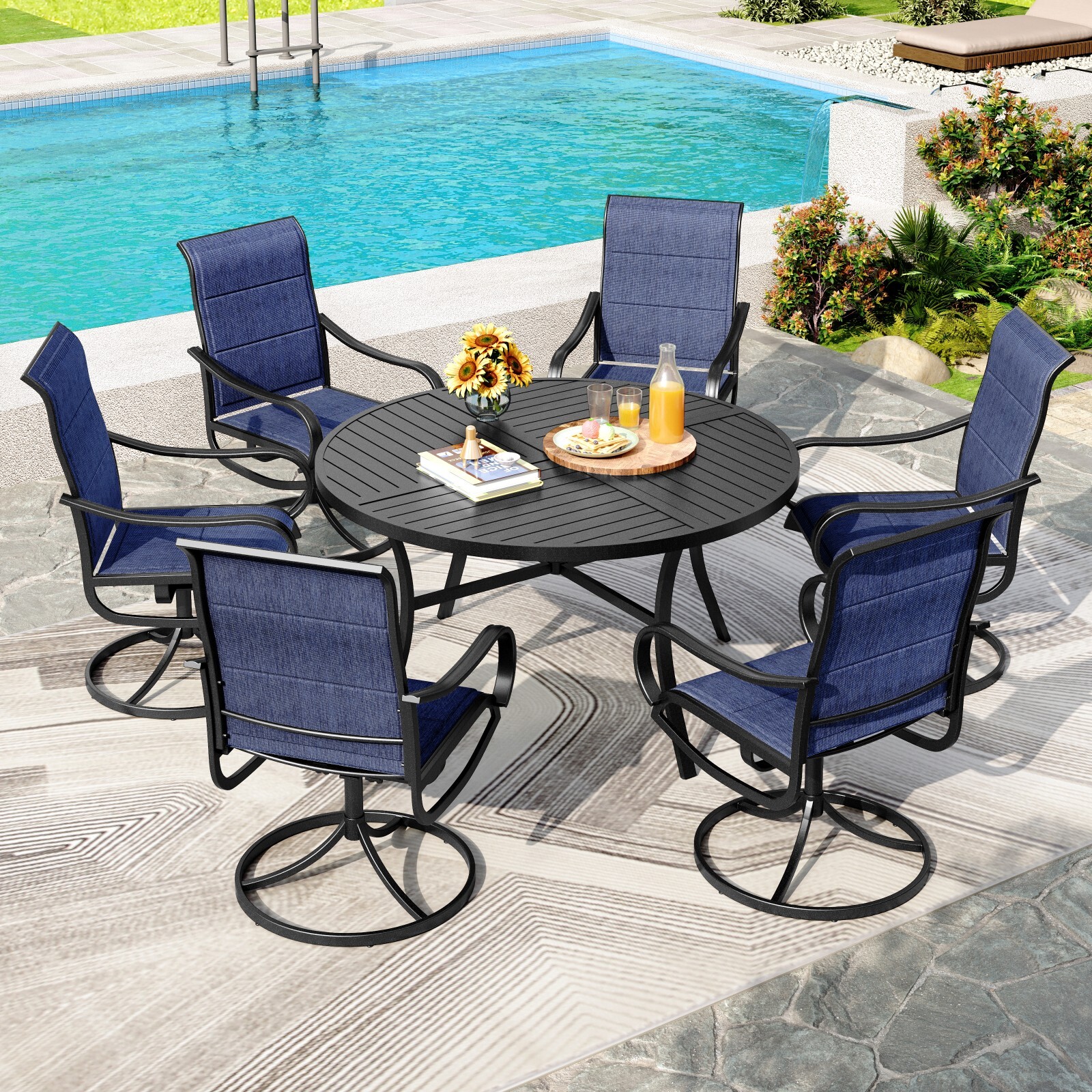 Kids Outdoor Dining Table - 7Piece Patio Dining Set with Umbrella