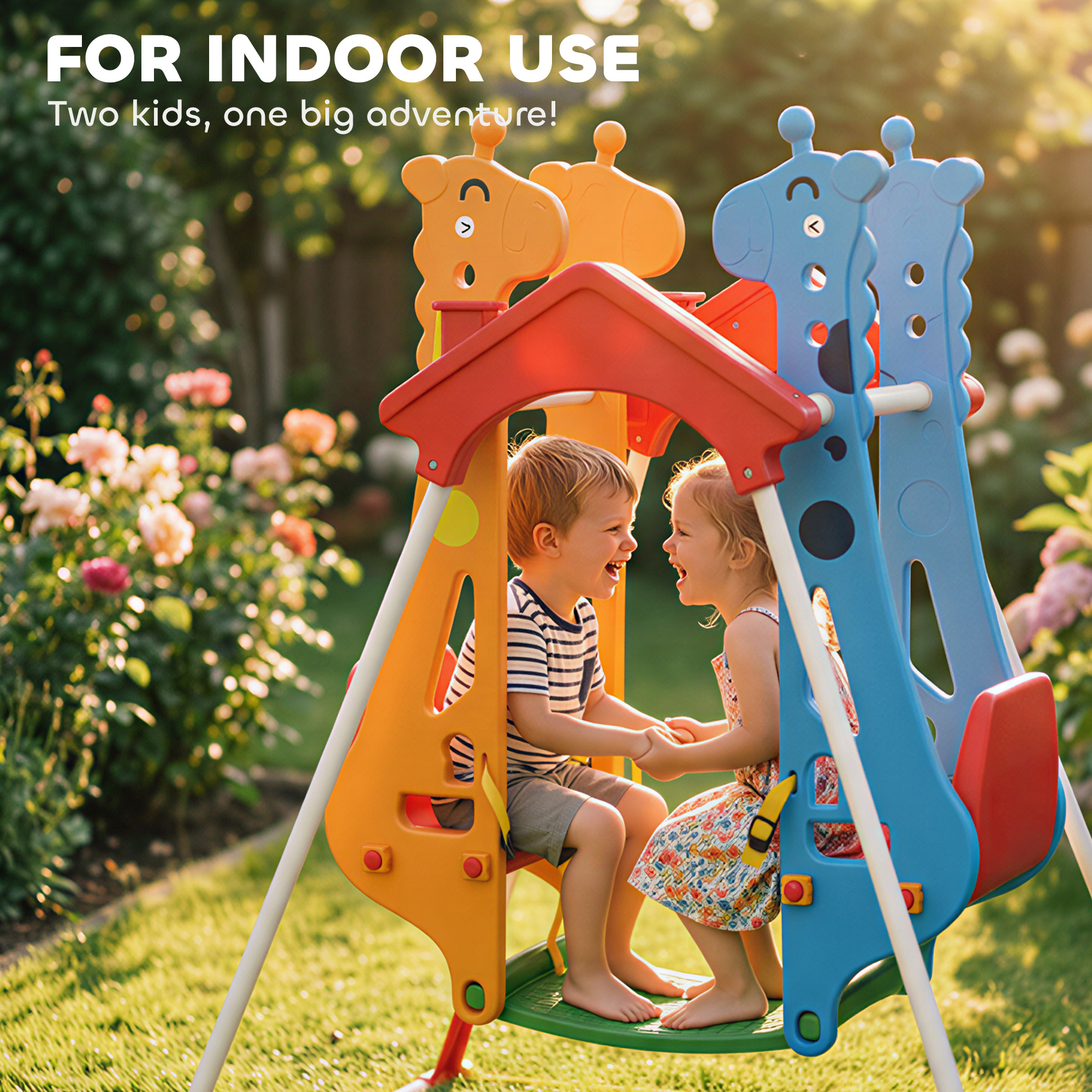 Kids Outdoor Swing And Slide - Face-to-Face Kids’ Swing, Stable A-Frame, 2-Seat,