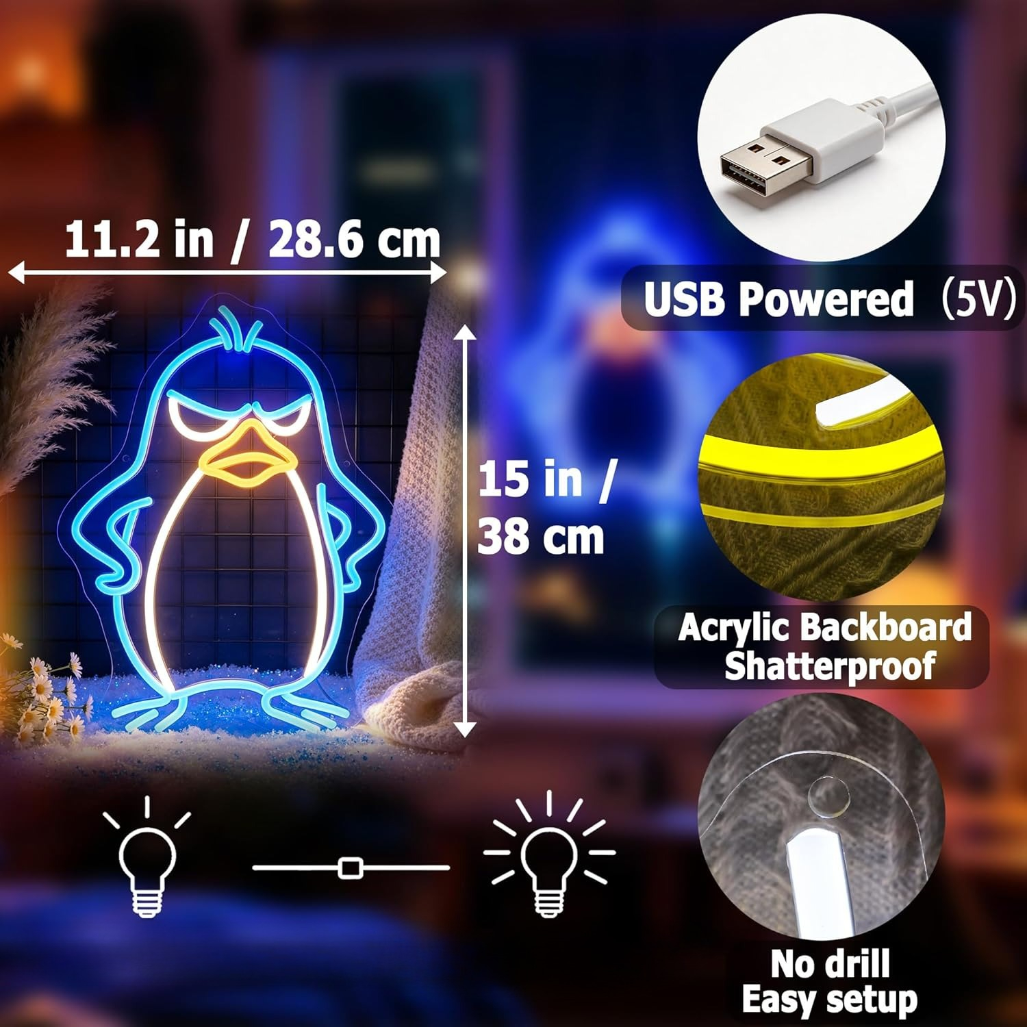 Penguin Neon Sign USB Powered  - مراجعة Kids Outdoor Zoo وسعره