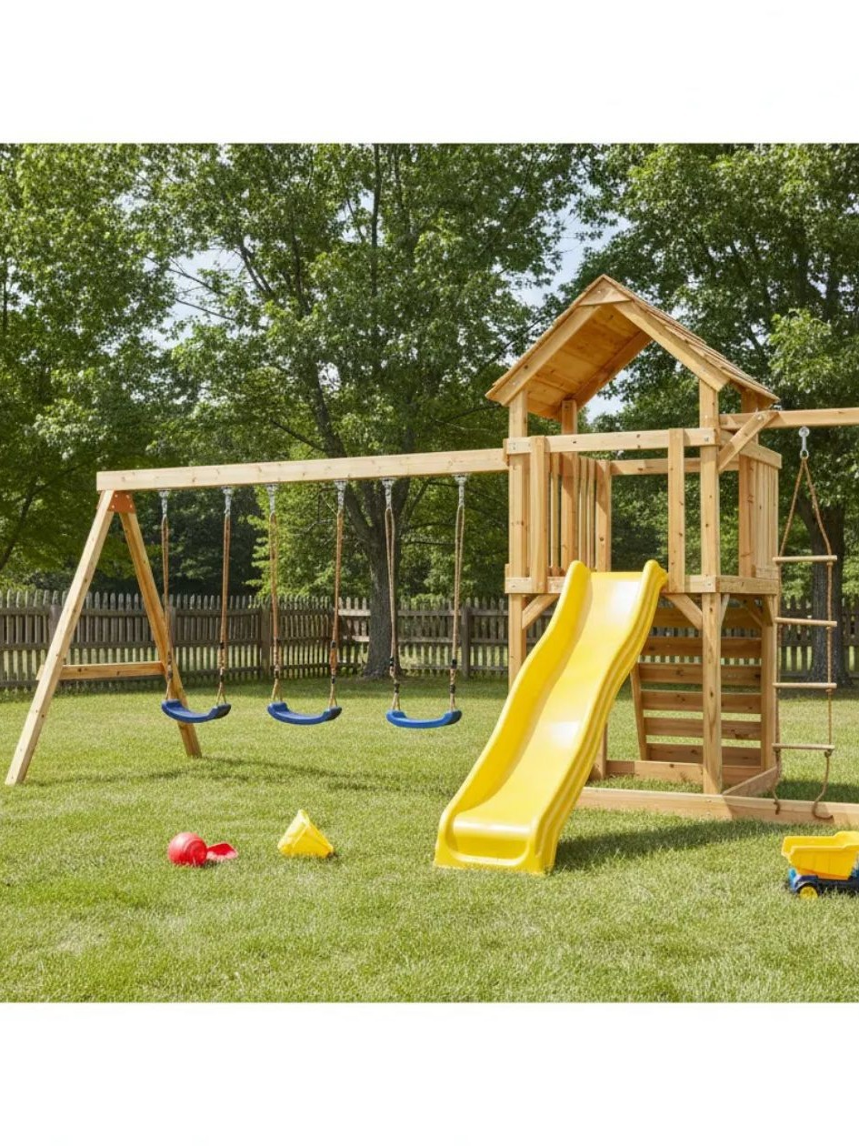 Children Swing Kids Wooden Gar - مراجعة Kids Outdoor Swing And Slide وسعره