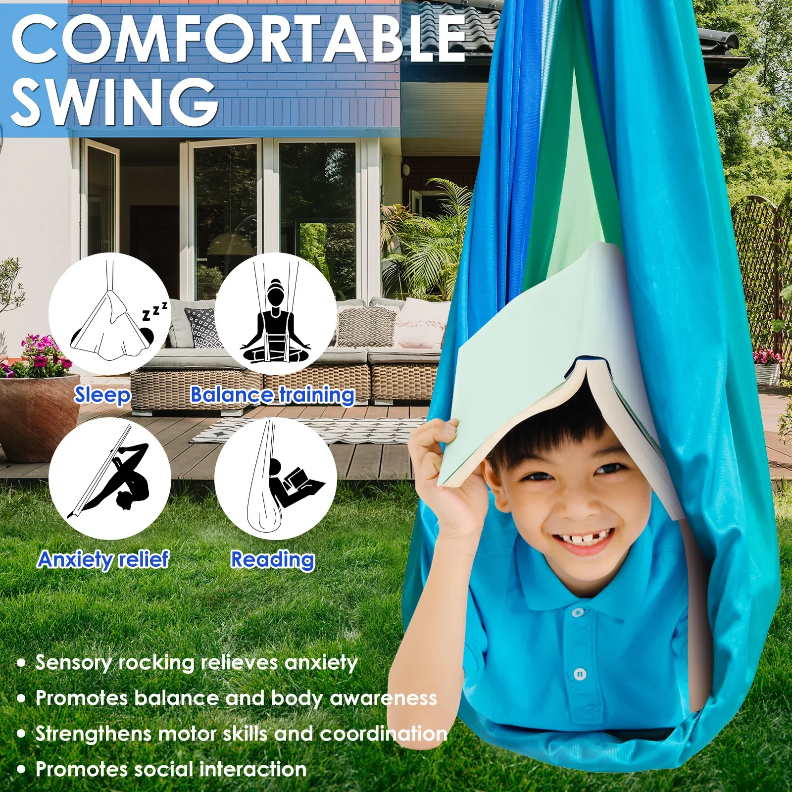 Sensory Swing Comfortable Kids - مراجعة Kids Outdoor Hammock Swing وسعره