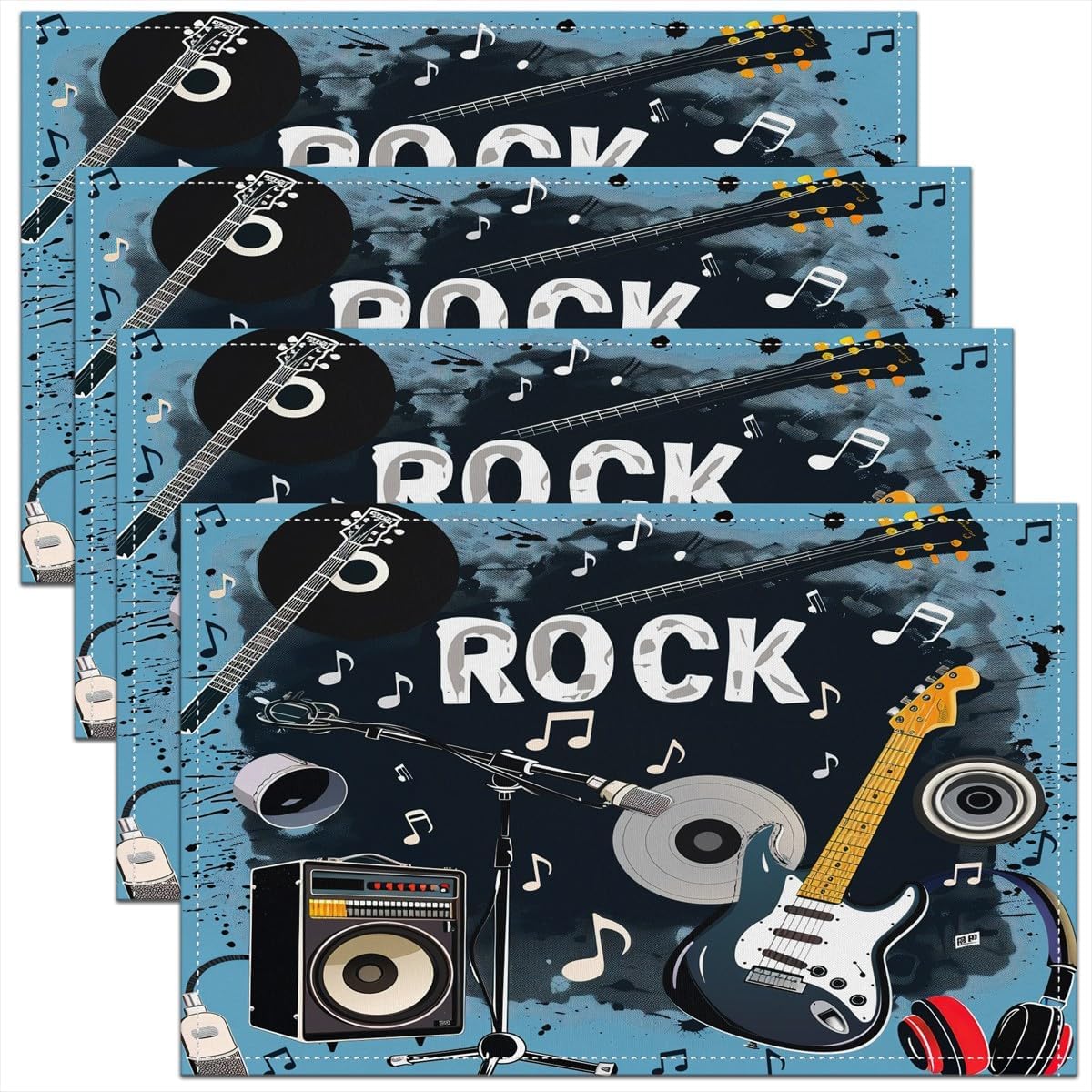 Rock Music Placemats Set of 4  - مراجعة Kids Outdoor Dining Table وسعره