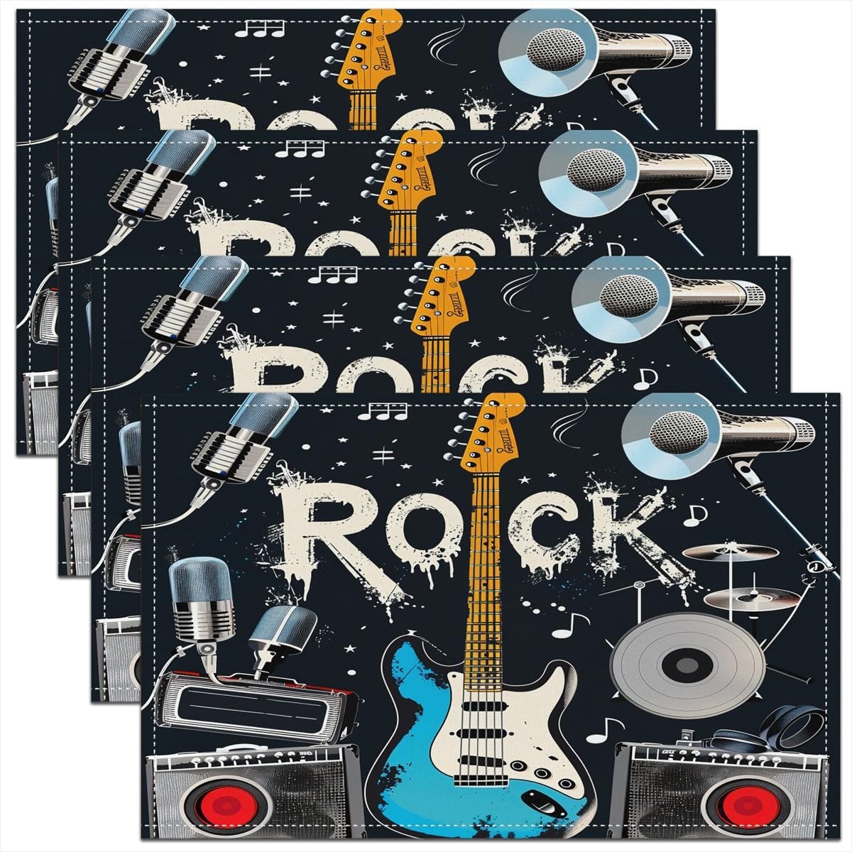 Rock Music Placemats Set of 4  - مراجعة Kids Outdoor Dining Table وسعره