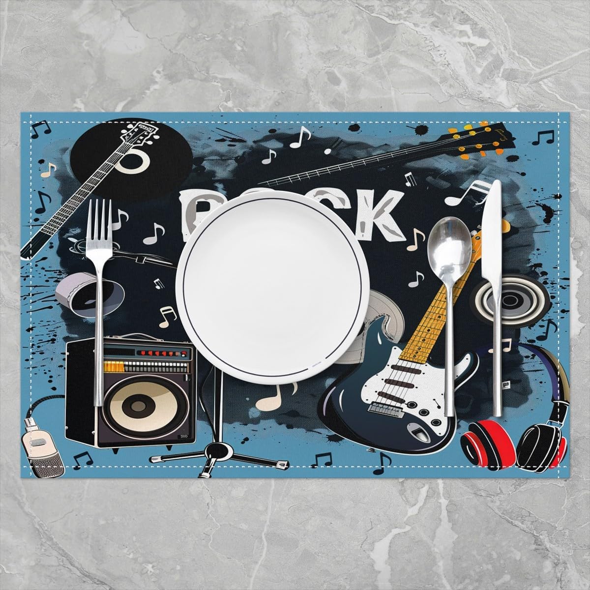 Rock Music Placemats Set of 4  - مراجعة Kids Outdoor Dining Table وسعره