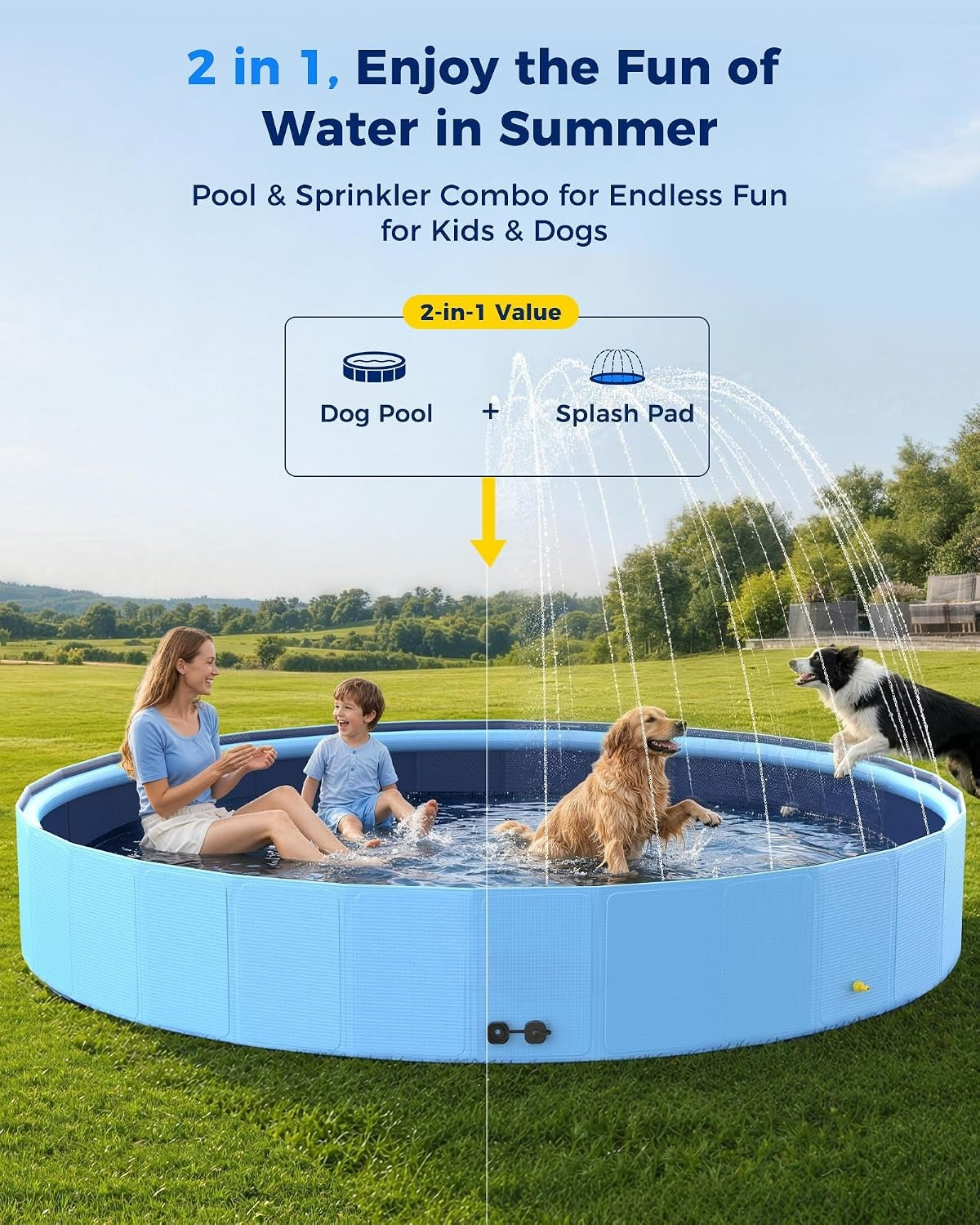Extra Large Dog Pool with Spri - مراجعة Kids Outdoor Water Play وسعره