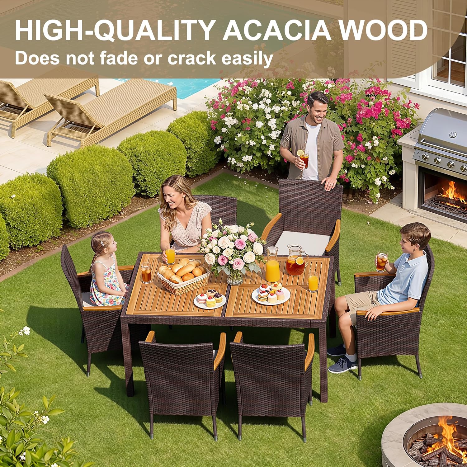 7 Piece Patio Dining Set Acaci - مراجعة Kids Outdoor Dining Table وسعره