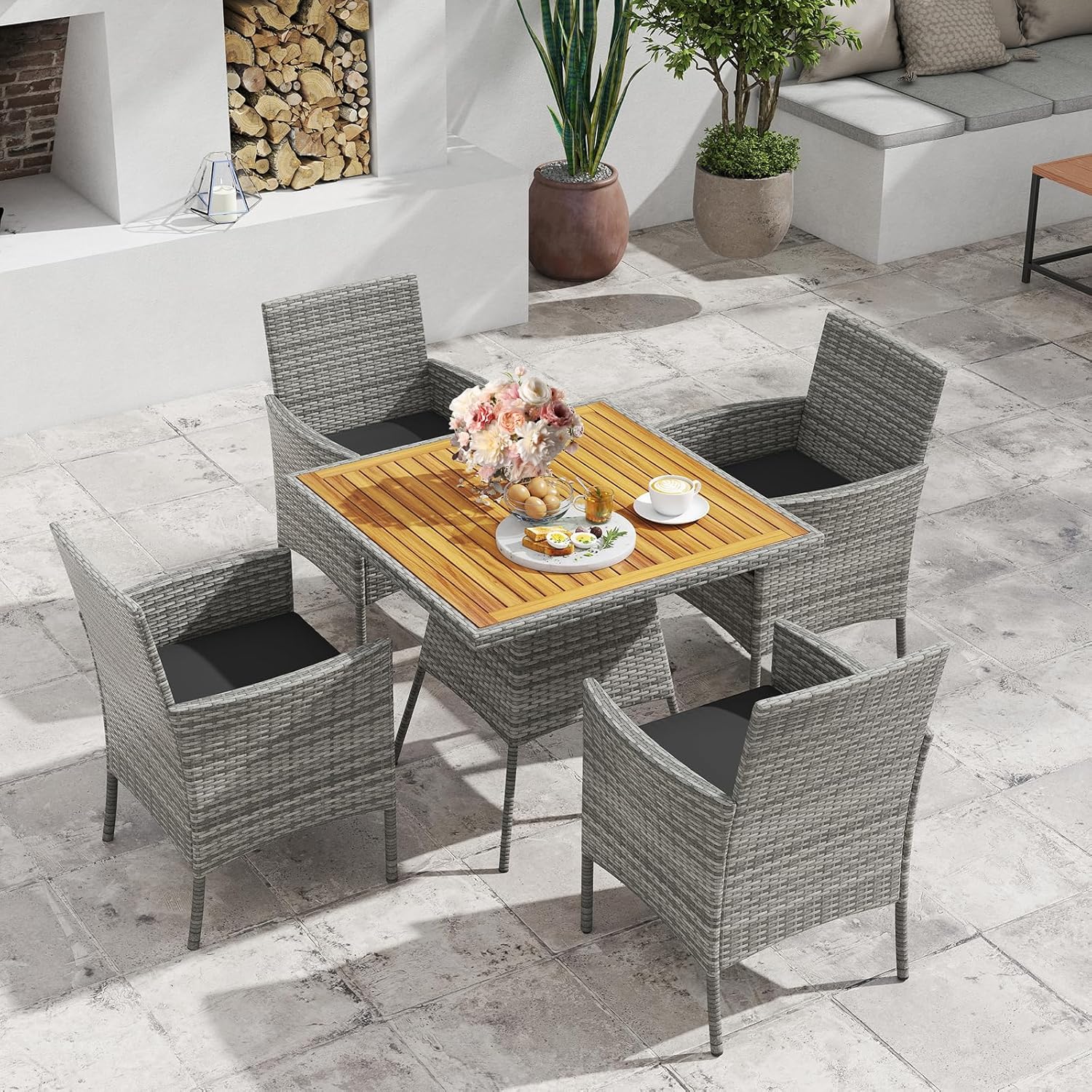 5pc PE Wicker Patio Dining Set - مراجعة Kids Outdoor Dining Table وسعره