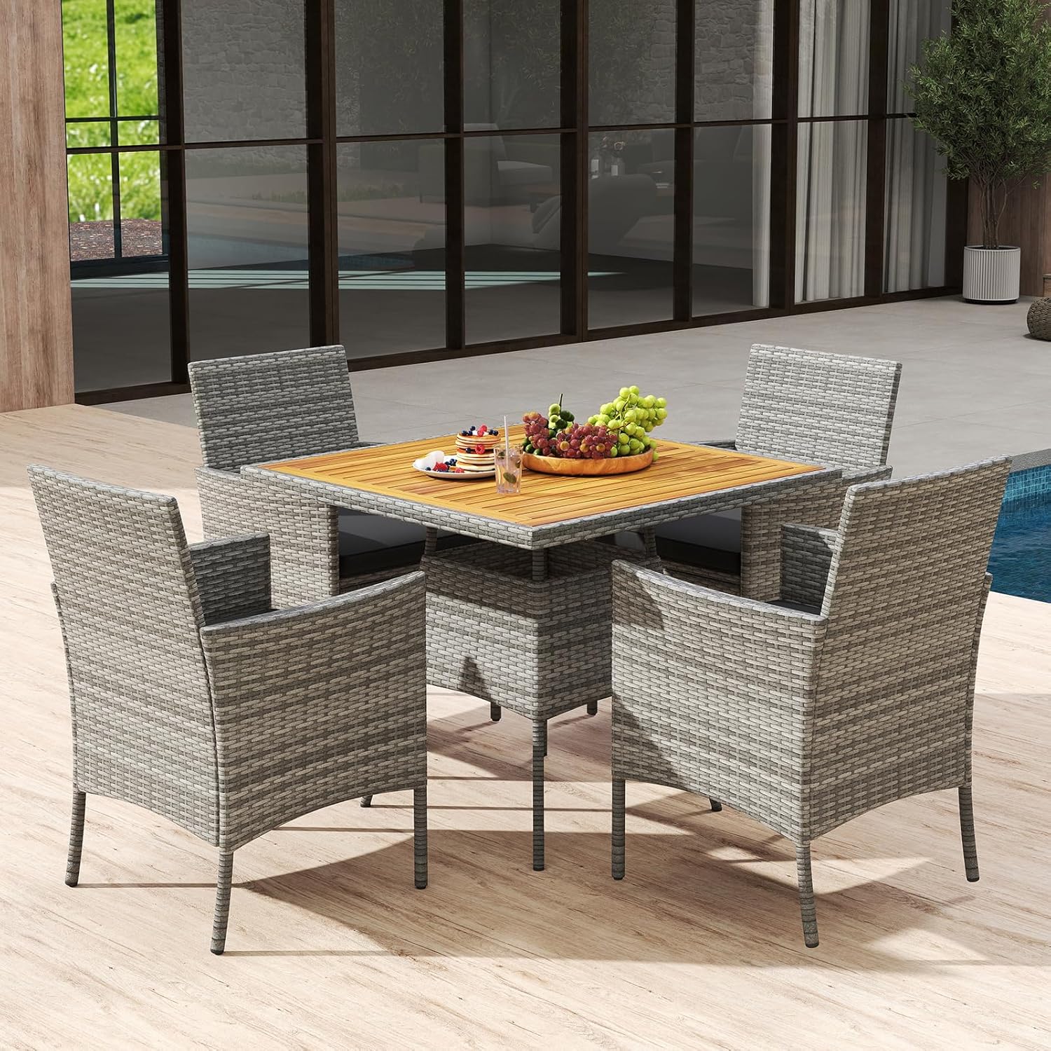 5pc PE Wicker Patio Dining Set - مراجعة Kids Outdoor Dining Table وسعره
