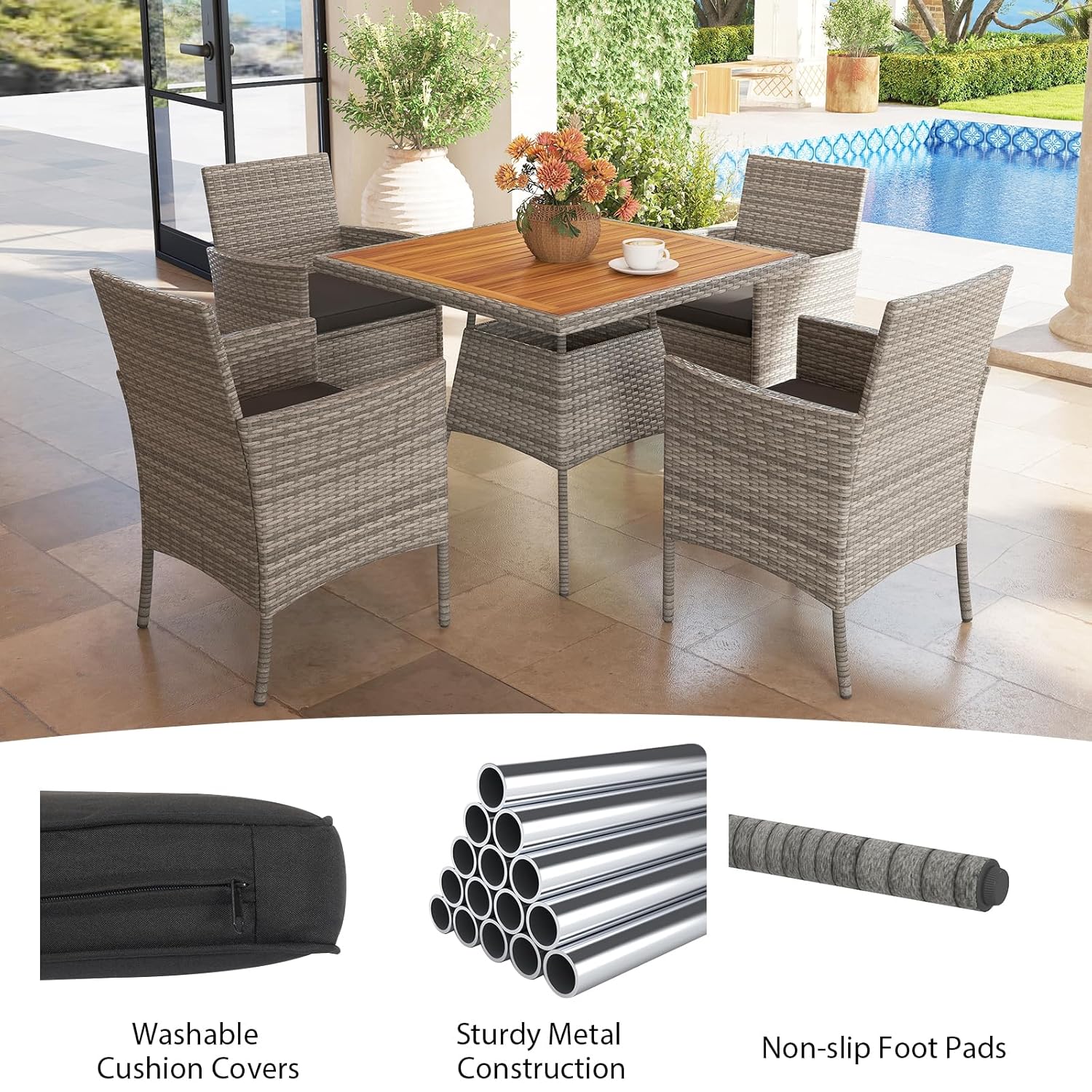 5pc PE Wicker Patio Dining Set - مراجعة Kids Outdoor Dining Table وسعره