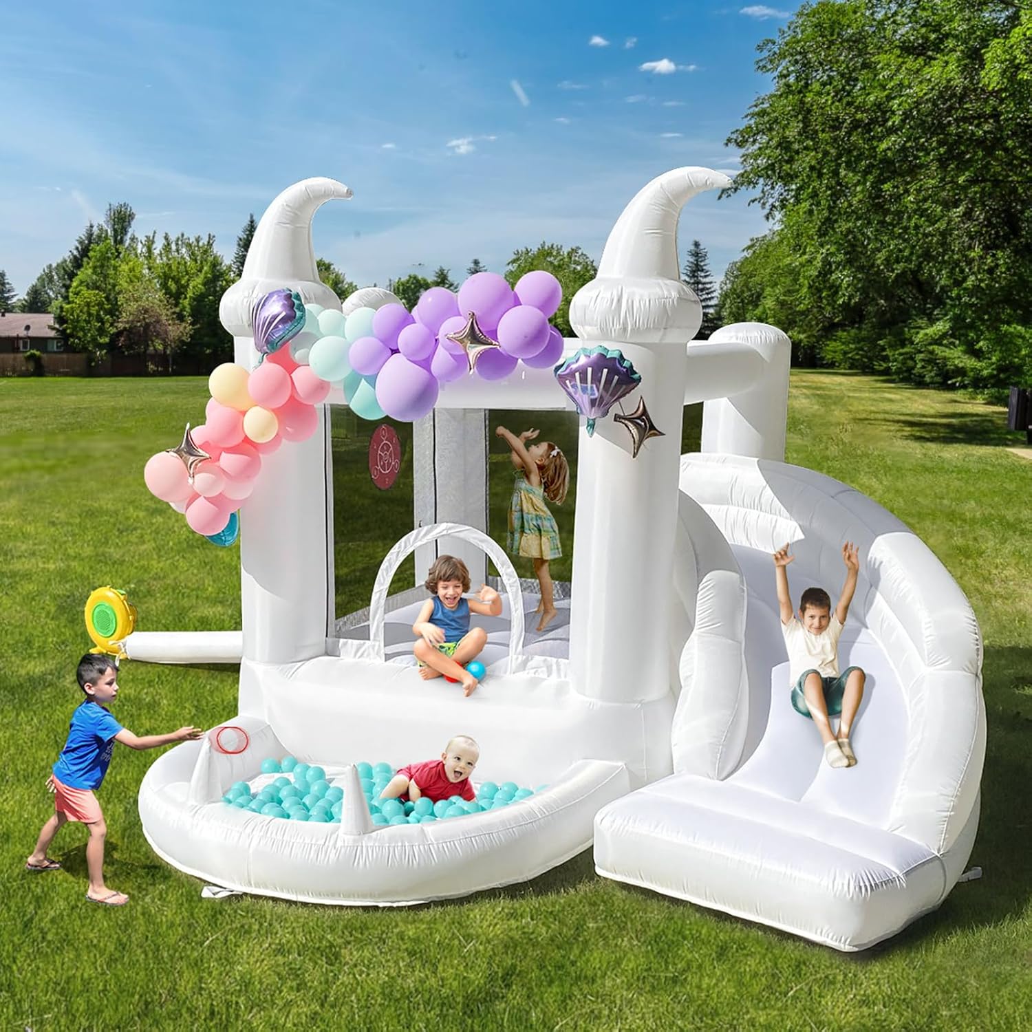 White Inflatable Bouncy Castle - مراجعة Kids Outdoor Play وسعره
