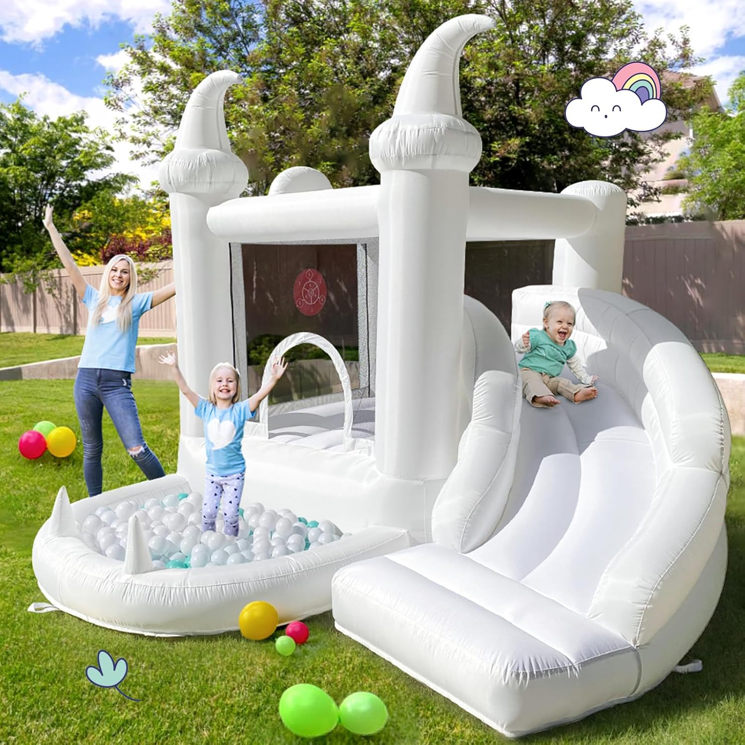 White Inflatable Bouncy Castle - مراجعة Kids Outdoor Play وسعره