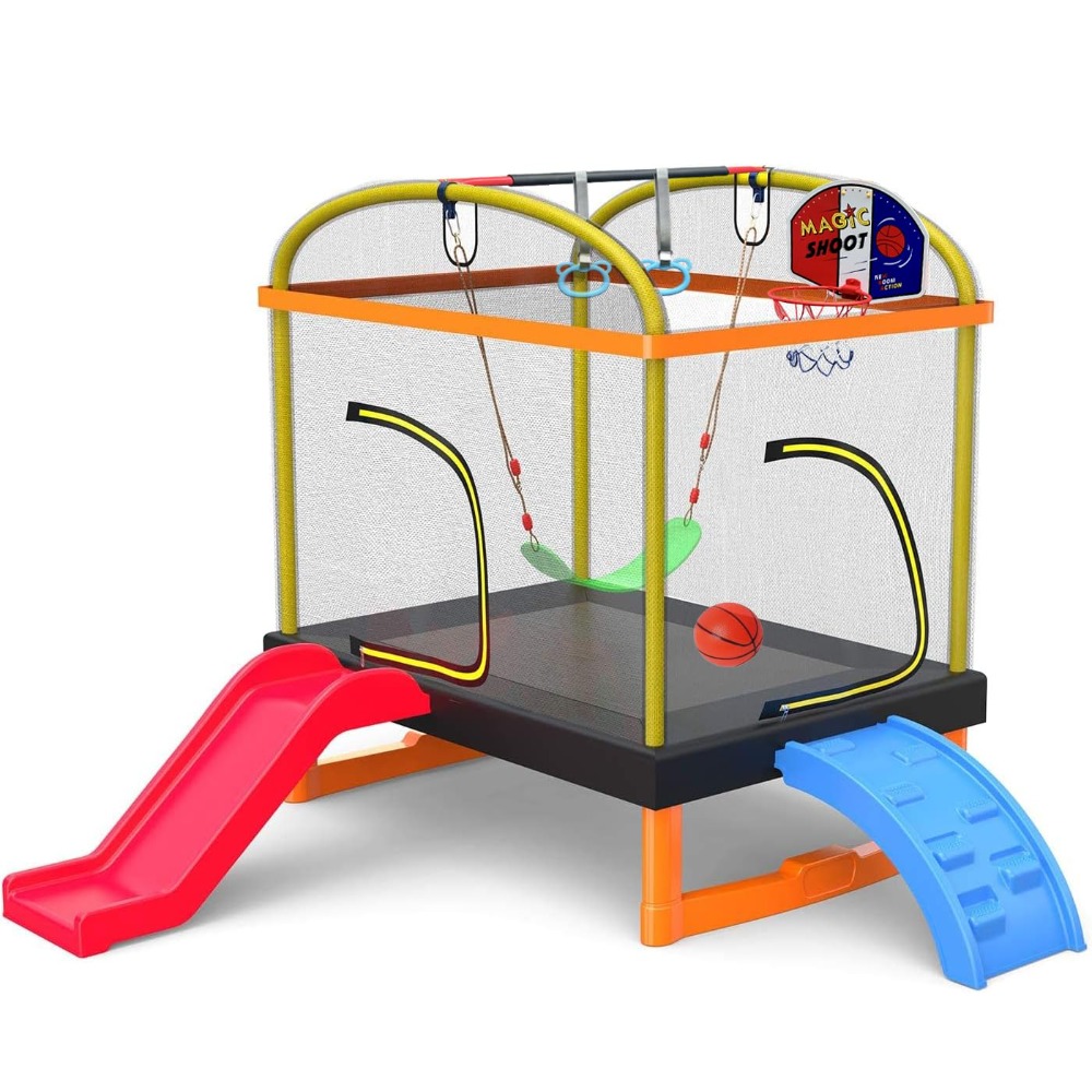 6.5Ft 7-in-1 Rectangle Trampol - مراجعة Kids Outdoor Swing And Slide وسعره